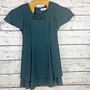 CDC Caren Desiree Company Green Dress - Short Sleeve Flare  [Size 6] Made in USA